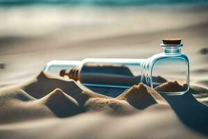 mensaje en un botella en el playa. generado por ai foto