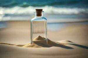 mensaje en un botella en el playa. generado por ai foto