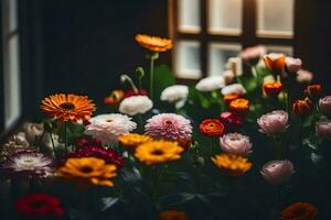 flowers in a window. AI-Generated photo