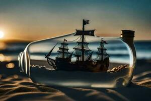 a ship in a bottle on the beach. AI-Generated photo