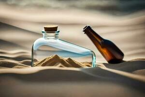 a message in a bottle in the desert. AI-Generated photo