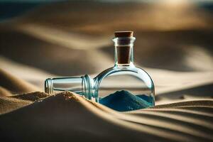 a message in a bottle in the desert. AI-Generated photo