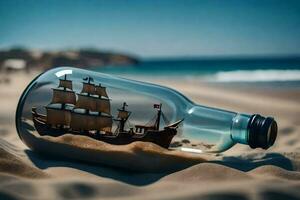 a ship in a bottle on the beach. AI-Generated photo