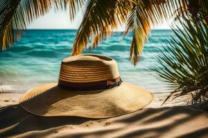 un sombrero en el playa. generado por ai foto