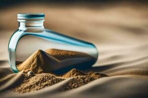 a bottle of sand in the desert. AI-Generated photo