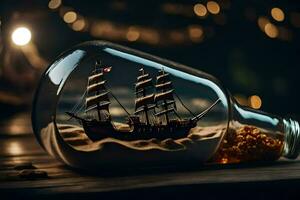 a ship in a bottle on a table. AI-Generated photo