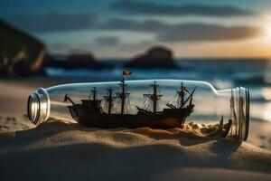 a ship in a bottle on the beach. AI-Generated photo