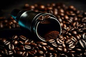 coffee beans on a black background. AI-Generated photo
