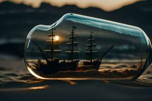 a ship in a bottle on the beach. AI-Generated photo