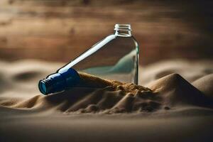 un botella de arena en el desierto. generado por ai foto