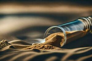 a bottle of sand with sand in it. AI-Generated photo