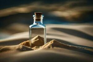 message in a bottle in the desert. AI-Generated photo