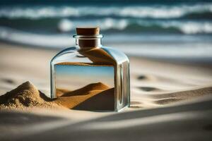 sand in a bottle on the beach. AI-Generated photo