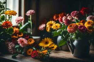 flowers in pots on a windowsill. AI-Generated photo