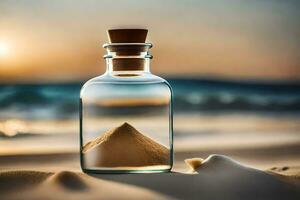 sand in a bottle on the beach. AI-Generated photo