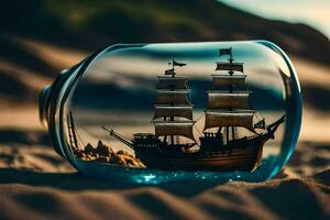 a ship in a bottle on the beach. AI-Generated photo