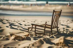 un balanceo silla se sienta en el playa con un playa en el antecedentes. generado por ai foto