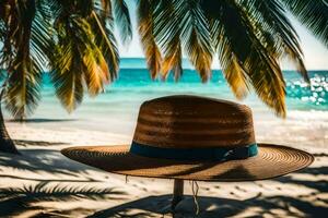 a straw hat on the beach. AI-Generated photo