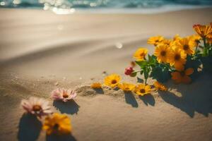 flores en el playa. generado por ai foto