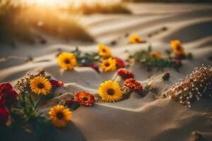 flowers in the sand. AI-Generated photo