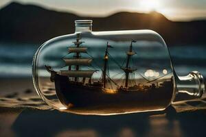 a ship in a bottle on the beach. AI-Generated photo