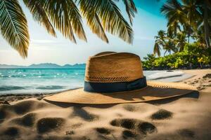 a straw hat on the beach. AI-Generated photo