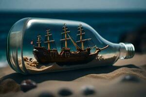 a ship in a bottle on the beach. AI-Generated photo