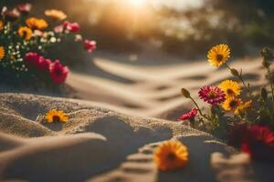 flowers in the sand. AI-Generated photo
