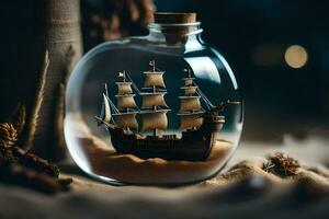 a ship in a bottle on a table. AI-Generated photo