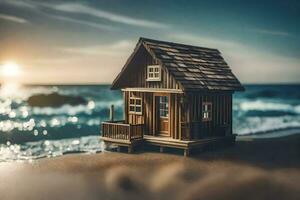 tiny house on the beach. AI-Generated photo