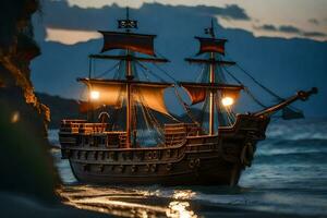 un modelo de un pirata Embarcacion en el playa. generado por ai foto
