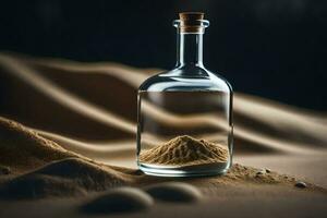 a bottle of sand in the desert. AI-Generated photo