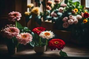 flowers in pots on a windowsill. AI-Generated photo