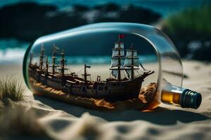 a ship in a bottle on the beach. AI-Generated photo