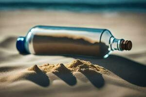 message in a bottle on the beach. AI-Generated photo