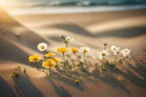 salvaje flores en el arena. generado por ai foto