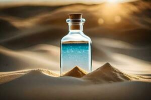 a bottle of water in the desert. AI-Generated photo