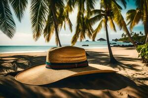 a hat on the beach. AI-Generated photo