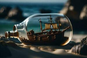 a ship in a bottle on the beach. AI-Generated photo