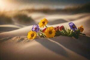 flowers in the sand. AI-Generated photo