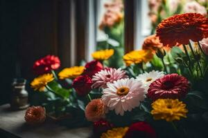 flowers in a window sill. AI-Generated photo