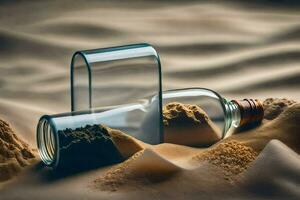 message in a bottle in the desert. AI-Generated photo