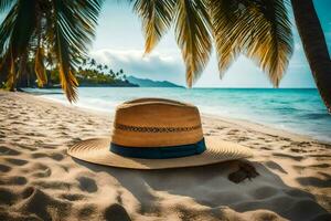 a hat on the beach. AI-Generated photo