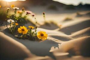 the desert flowers are blooming in the sand. AI-Generated photo