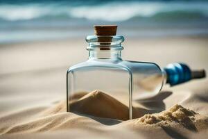 mensaje en un botella en el playa. generado por ai foto