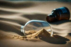a bottle of sand and a bottle of sand in the desert. AI-Generated photo