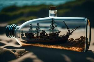 a ship in a bottle on the beach. AI-Generated photo