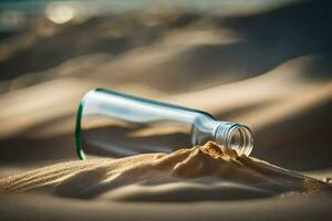 message in a bottle in the sand. AI-Generated photo