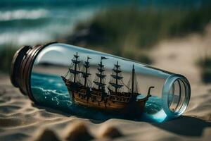 a ship in a bottle on the beach. AI-Generated photo