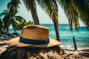 a straw hat on the beach. AI-Generated photo